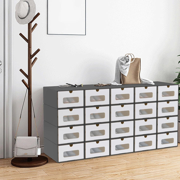 20x Schuhboxen Stapelbar Kraftpapier Schuhaufbewahrung Aufbewahrungsbox mit Deckel und Transparent S