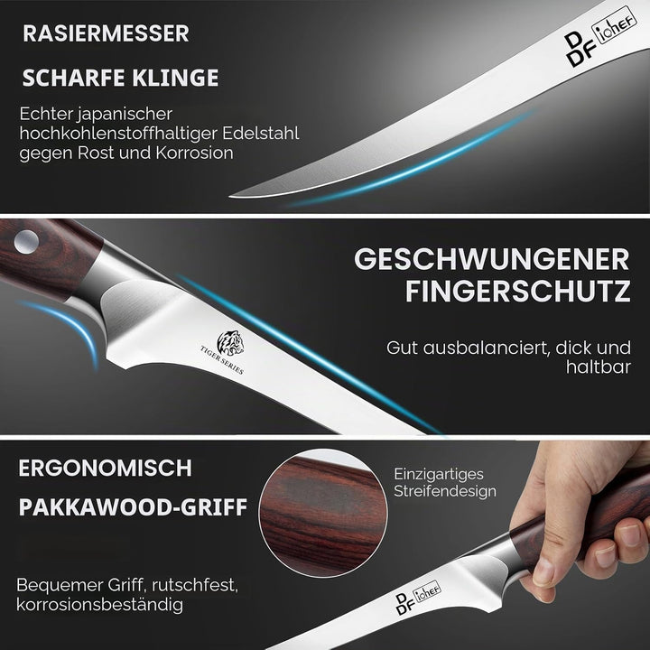 DDF iohEF Filetiermesser 18cm - Ausbeinmesser Profi Fischmesser für Fisch und Fleisch, Ergonomischer