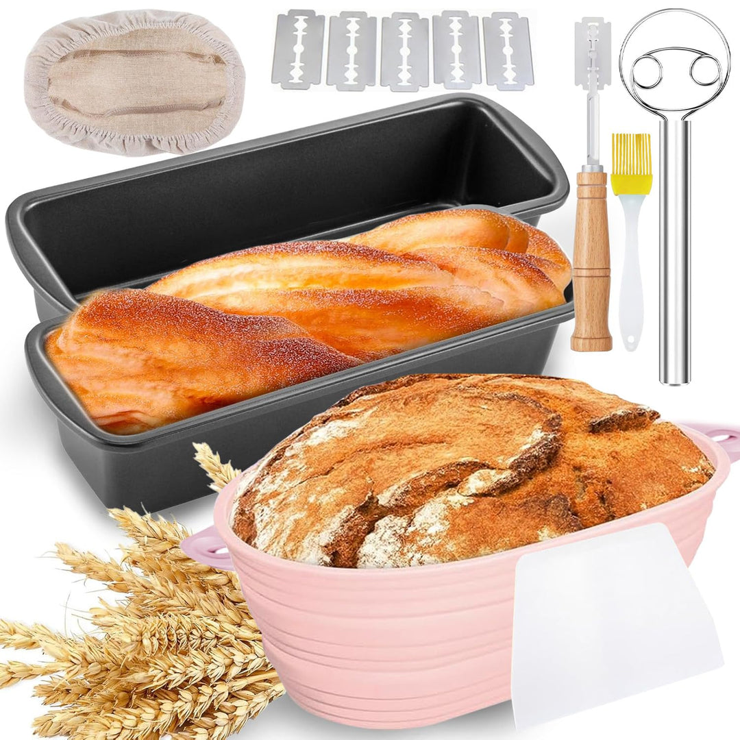 Brotbackform Kasten 29x13x6cm 2 Pieces,Gärkörbchen Oval 1 Piece,Brot Backen Zubehör,Kastenform Kuche