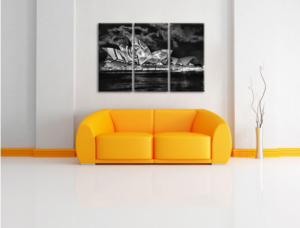 Pixxprint Monocrome, Sydney Opera House Lichter 3-Teiler Leinwandbild 120x80 Bild auf Leinwand