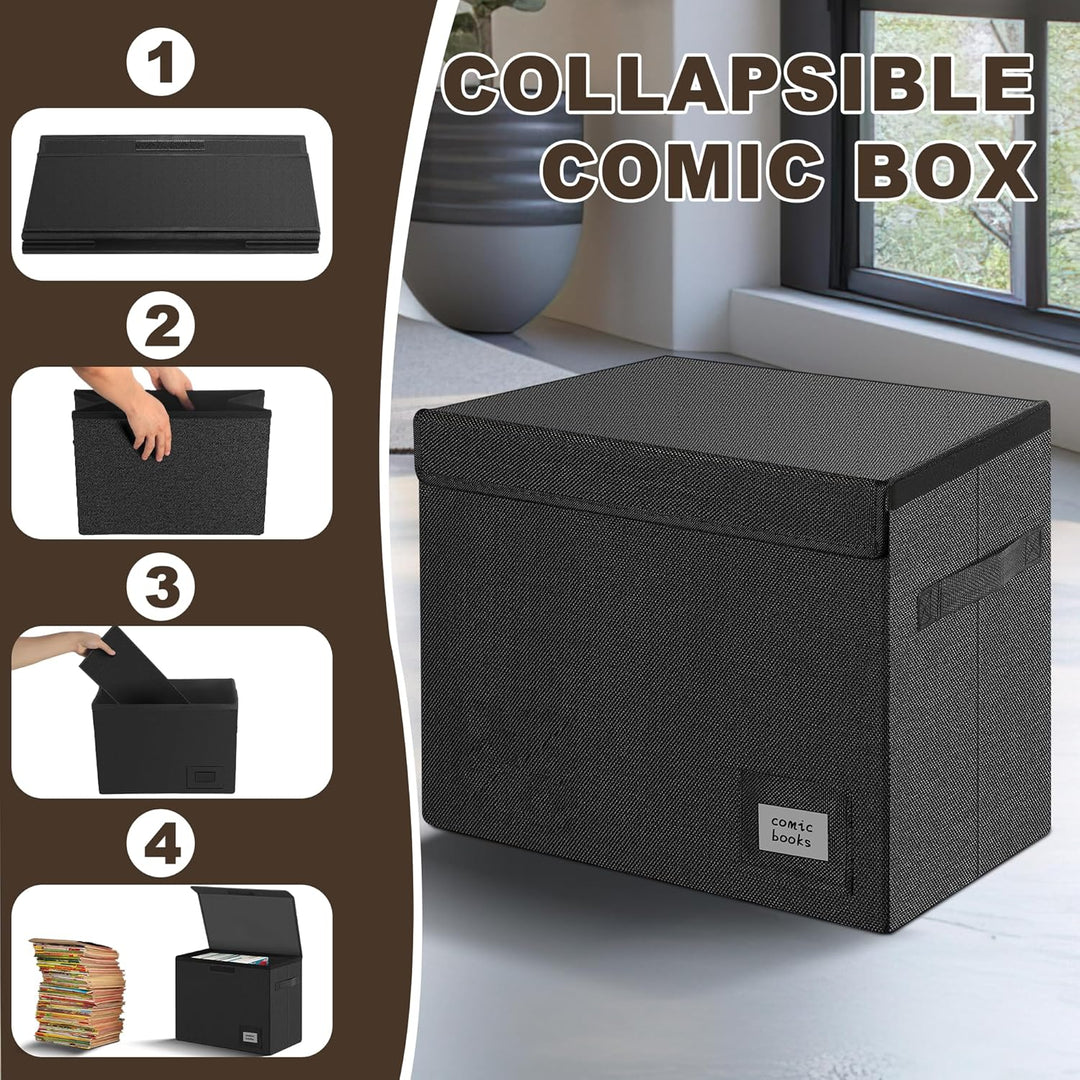Leffis Comic-Buch-Aufbewahrung, Comic-Buchbox, zusammenklappbar, stapelbar, Comic-Short-Box, mit Dec