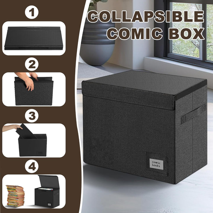 Leffis Comic-Buch-Aufbewahrung, Comic-Buchbox, zusammenklappbar, stapelbar, Comic-Short-Box, mit Dec