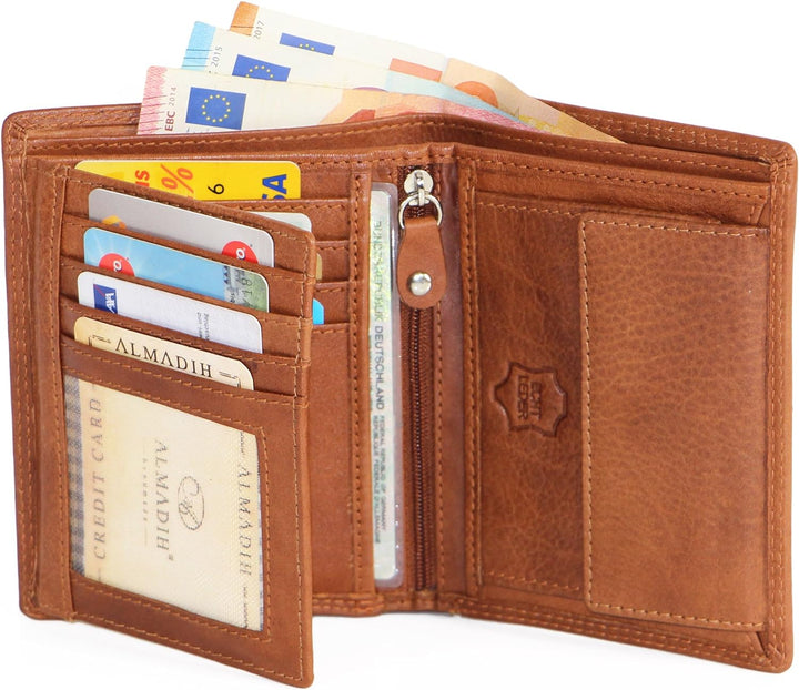 ALMADIH Leder Portemonnaie Hochformat RFID Schutz 12 Kartenfächer Rindsleder mit Geschenkbox (P1H-BD