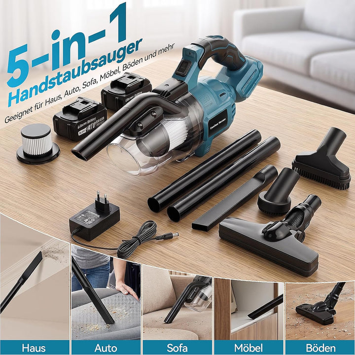 Akku Staubsauger Kompatibel mit Makita 18V,5-in-1 Handstaubsauger mit 2 x 4.0Ah Akku Ladegerät,16000