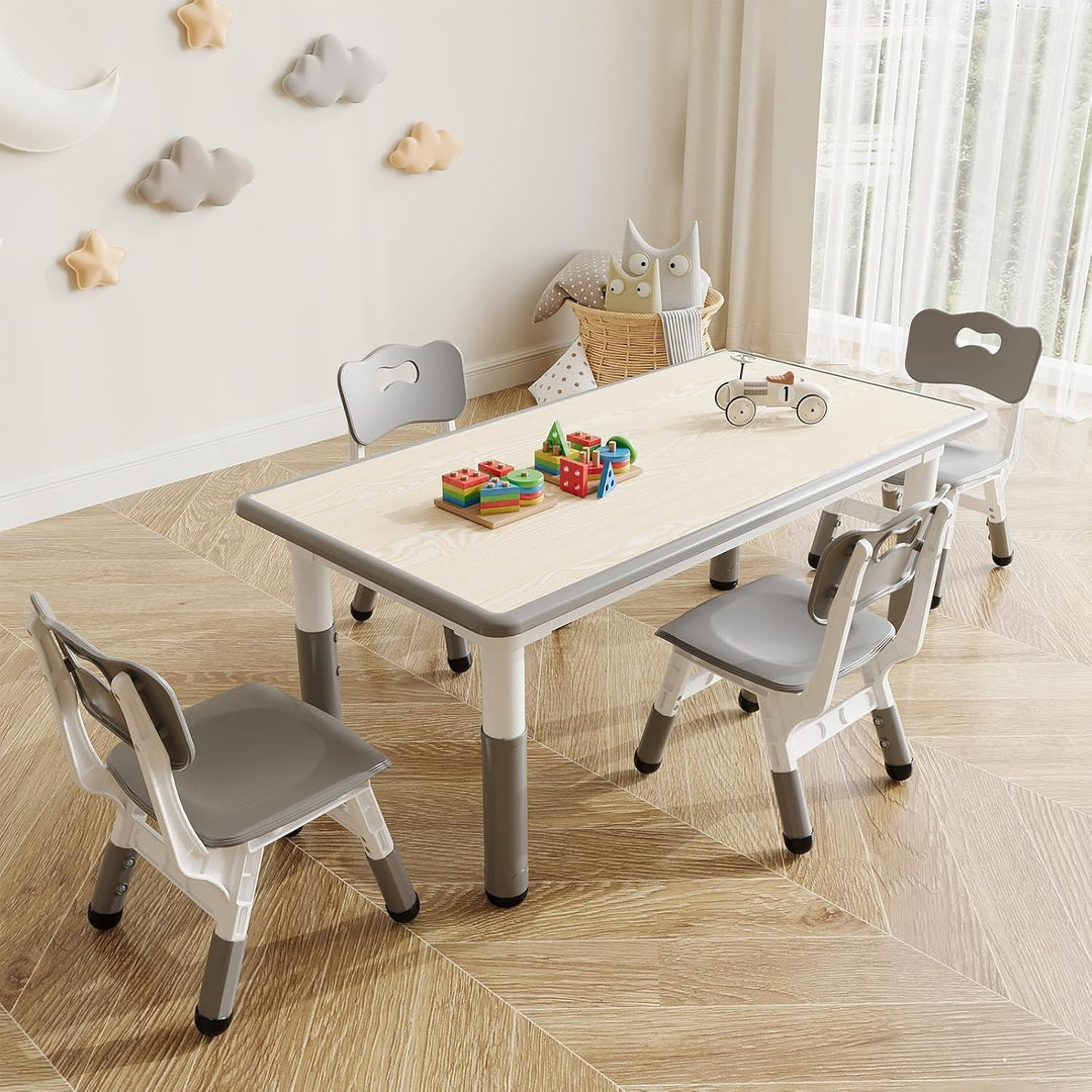 GarveeHome Kinder Tisch und Stühle Set, höhenverstellbarer Kindertisch mit abgerundeten Kanten, stab