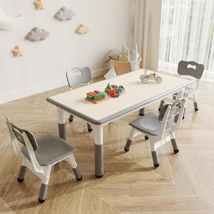 GarveeHome Kinder Tisch und Stühle Set, höhenverstellbarer Kindertisch mit abgerundeten Kanten, stab