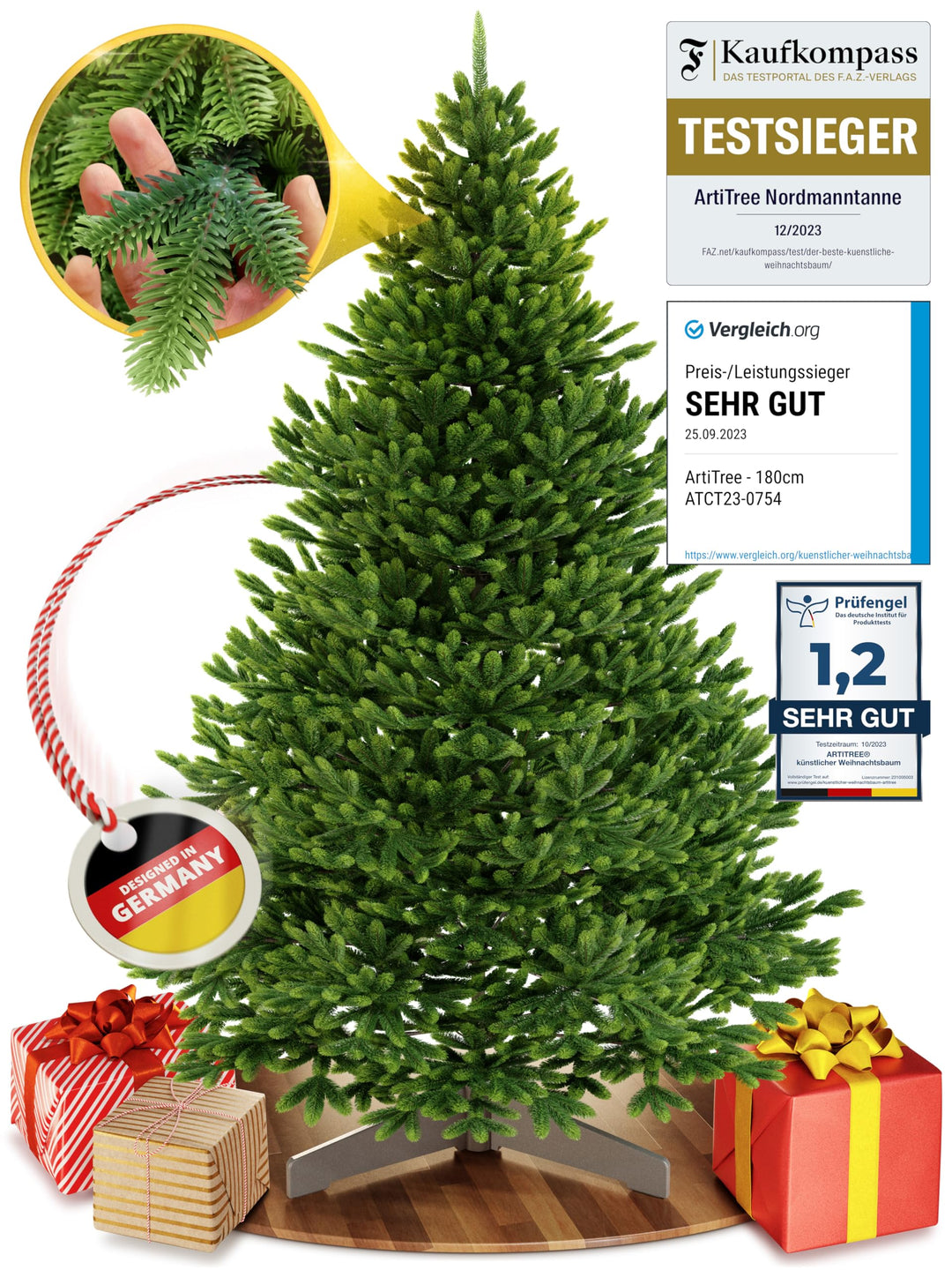Künstlicher Weihnachtsbaum 100cm – 100% Spritzguss Nordfichte | Premium Tannenbaum naturgetreu inkl.