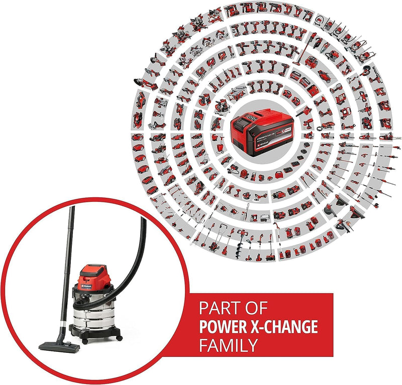 Einhell Akku-Nass-Trockensauger TC-VC 18/20 Li S-Solo Power X-Change (Li-Ion, 18V, Edelstahlbehälter