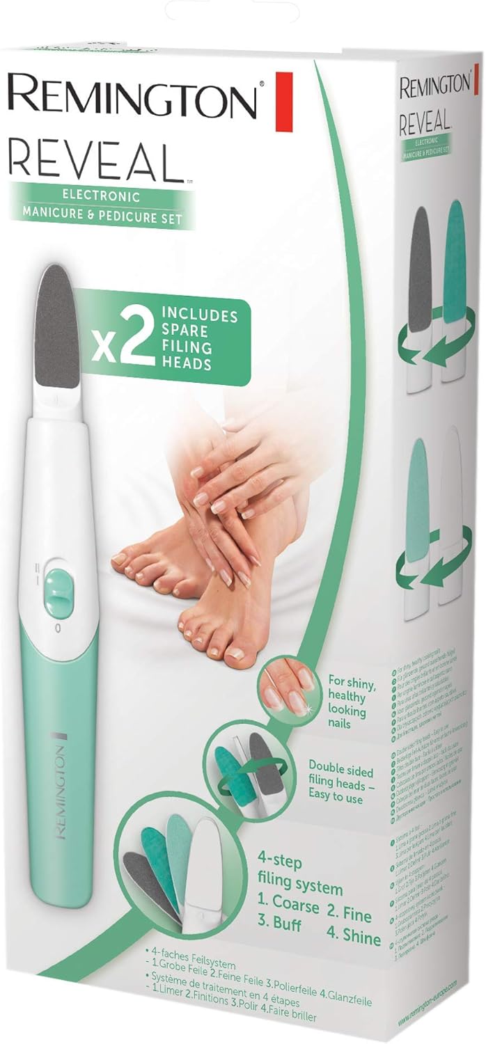 Remington Nagelfeile elektrisch (Maniküre Set &amp; Pediküre Set), 4-faches Feilensystem, beidseitige Fe