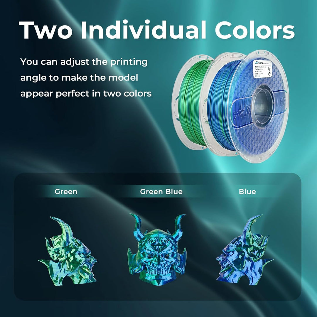 AMOLEN Silk PLA 3D Drucker Filament, Zweifarbig Blau Grün PLA 1.75mm, Schillerndes Farbwechsel Filam