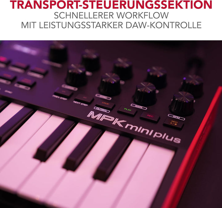 AKAI Professional MPK Mini Plus - 37-Tasten USB MIDI Keyboard Controller mit 8 RGB MPC Pads, Drehreg