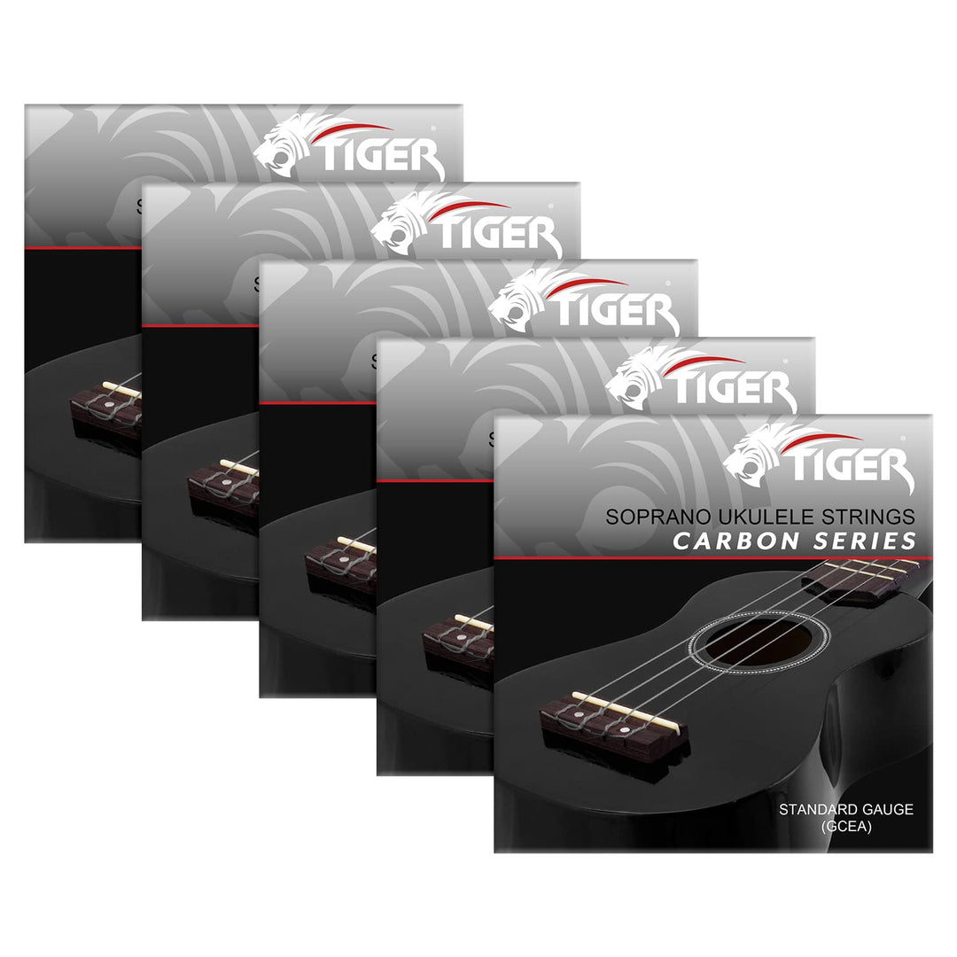 TIGER UAC14-CBN-5 Ukulelesaiten-Set Carbon Schwarz für Sopran- und Konzert-Ukulelen - Pack von 5 Set
