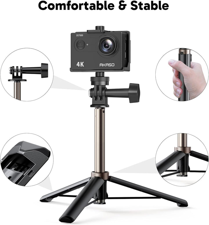 AKASO Action Cam mit 60cm Stativ Selfie Stick und Tasche, 4K30FPS 20MP WiFi Unterwasserkamera EIS St