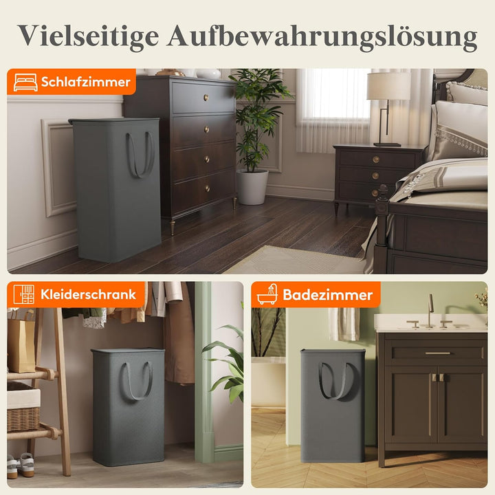 Lifewit 75L Wäschekorb Schmal mit Deckel, Wäschekorb Waschenkorbe Faltbar Klein, Wäschesammler mit G