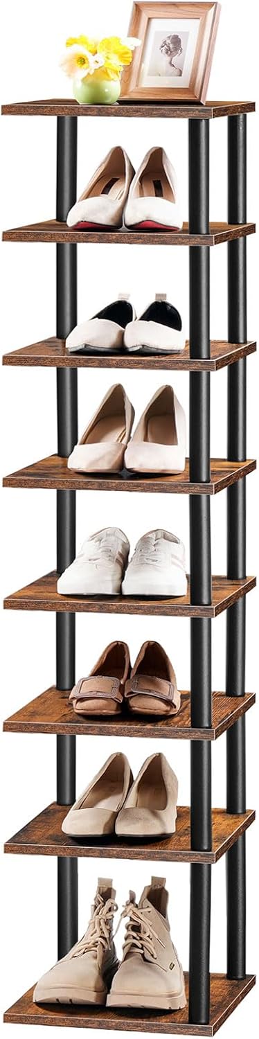 HOOBRO Schuhregal, 8-lagiges Eckschuhregal, schmales Schuhablage, Schuhschrank, Schuhständer, Flur,
