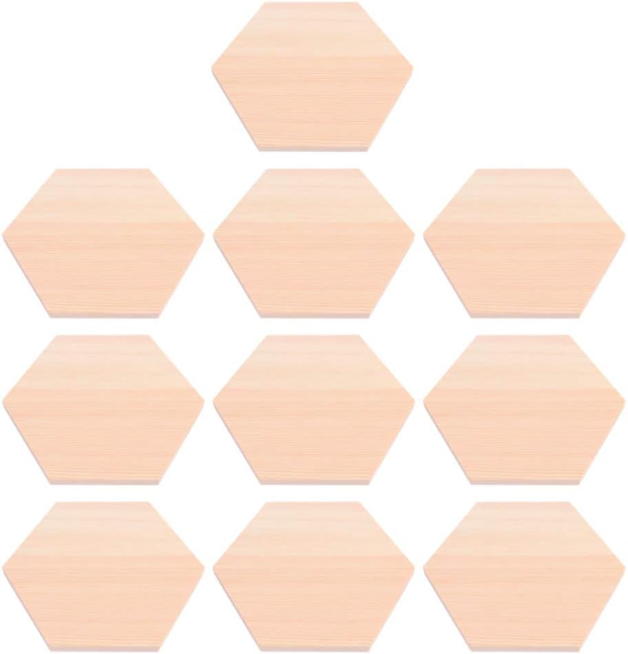Supvox 10Pcs Holz Sechseck Formen Unvollendete Holzausschnitt Formen Scheiben Leere Holzverzierungen