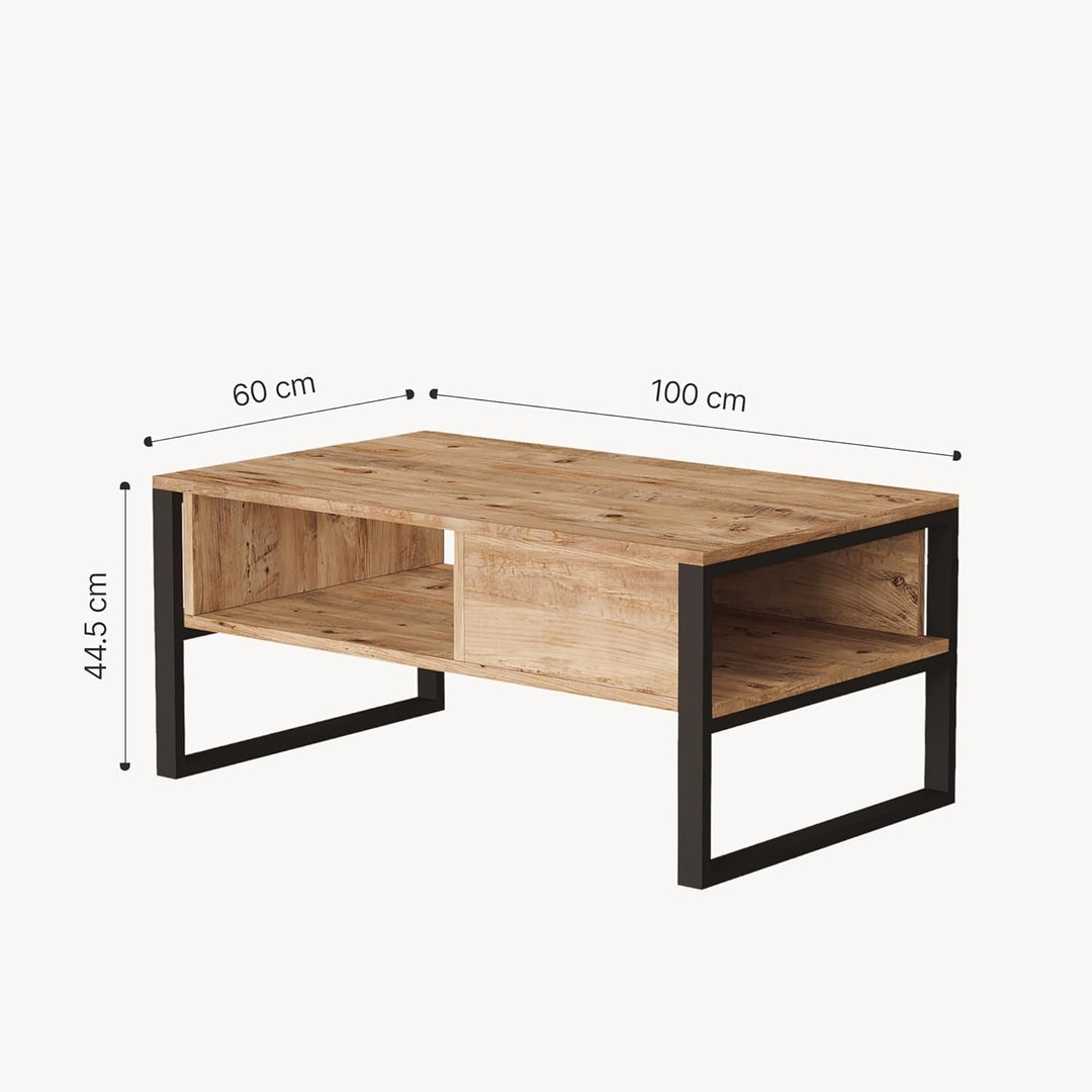 [en.casa] Couchtisch Laukaa Beistelltisch mit 2 Ablagefächern Wohnzimmertisch 44,5 x 100 x 60 cm Sof