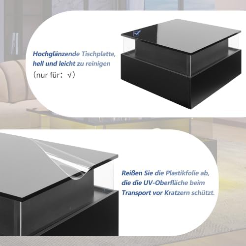 Merax Moderner Couchtisch mit LED-Beleuchtung, 70x70x41cm, Wohnzimmertisch & Beistelltisch Couch, 2