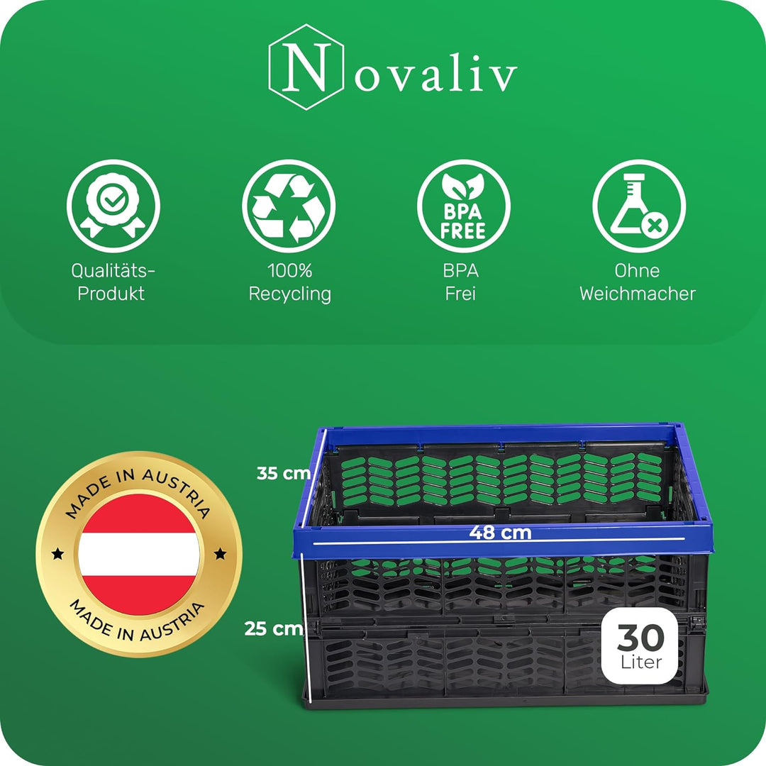 Novaliv Klappboxen faltbar stabil 4x 30L Blau Schwarz baskets Einkaufskiste Klappkisten Set Tragebox