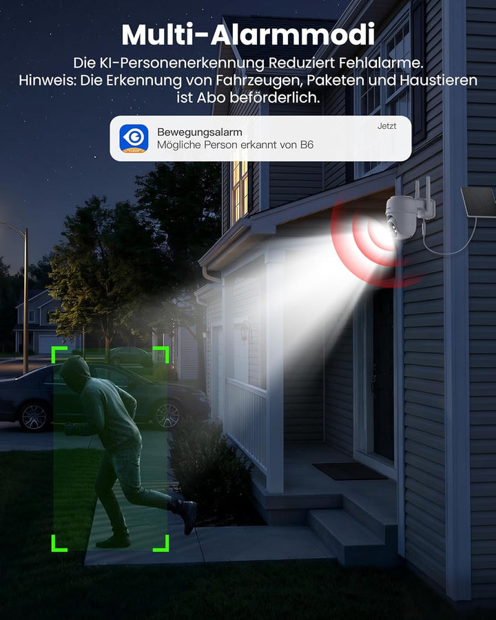 Cinnado Überwachungskamera Aussen Akku Solar - 2K Kabellos Kamera Überwachung Aussen, 360° PTZ 2,4 G