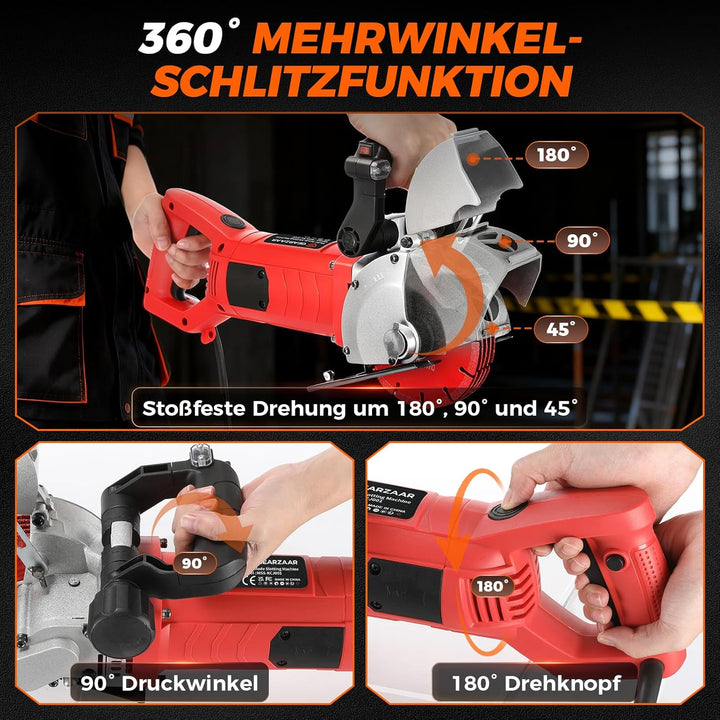 Mauernutfräse 4200W mit Laser & Softstart, Schlitzfräse Wandfräse 6500 U/min, Schnittbreite bis 42 m