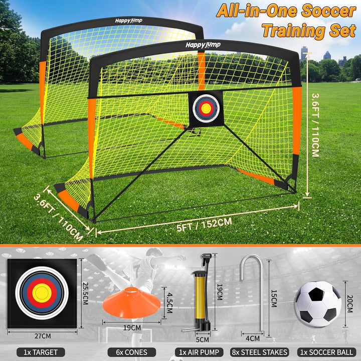 Happy Jump Pop-Up Fussballtor – Faltbar für Kinder & Erwachsene | 1 oder 2 Tore: 120x90 / 152x110 /