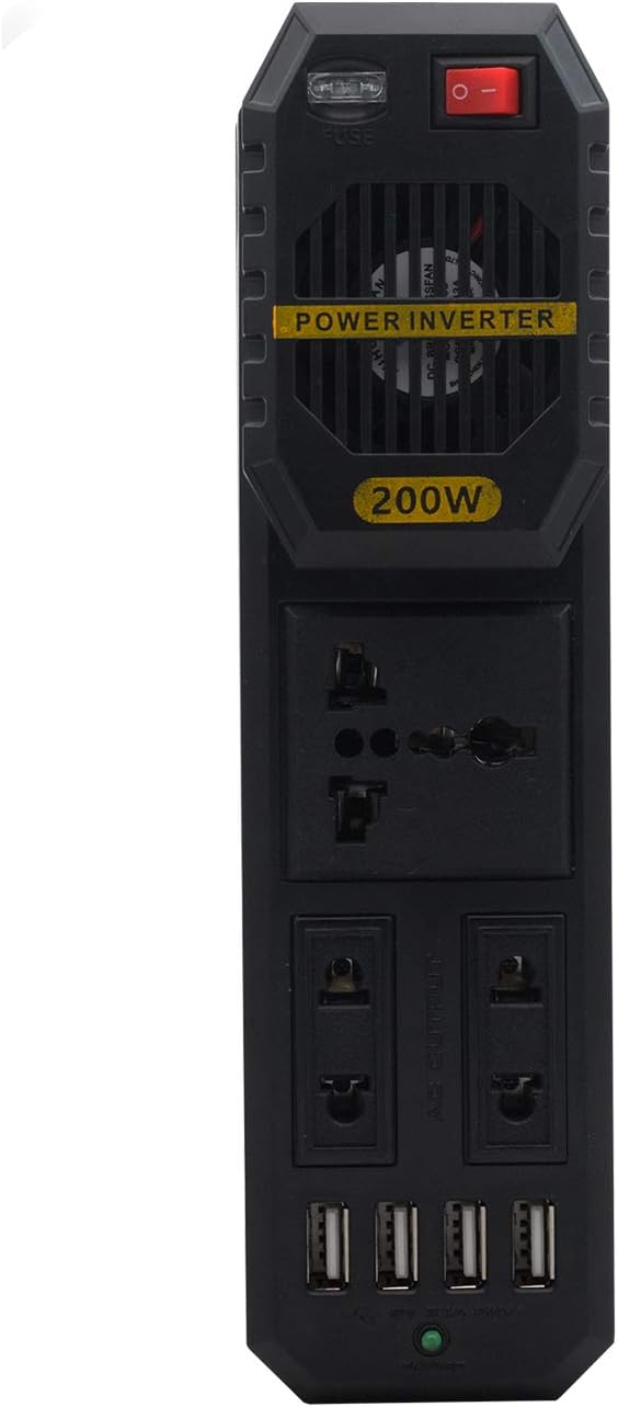 Baceyong 200W Auto DC 12V zu AC 220V Wechselrichter Ladegerät Konverter 4 USB Buchse Schwarz