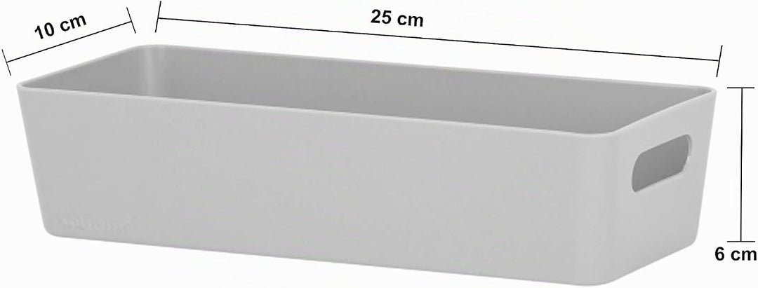 6x Ordnungsboxen - 6 cm hoch - GRAU - 25x10x6cm - 1 Liter - Ordnungskorb - Schubladenorganizer Schub