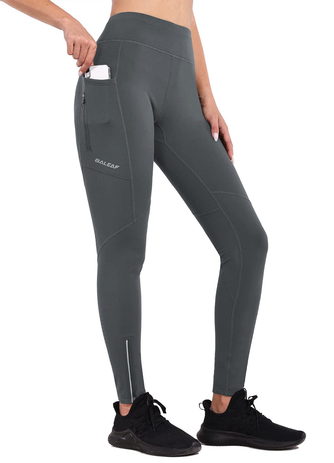 baleaf Thermoleggings Winter Damen Fahrradhose Lang mit Reissverschluss Warm Gefüttert Jogginghose R