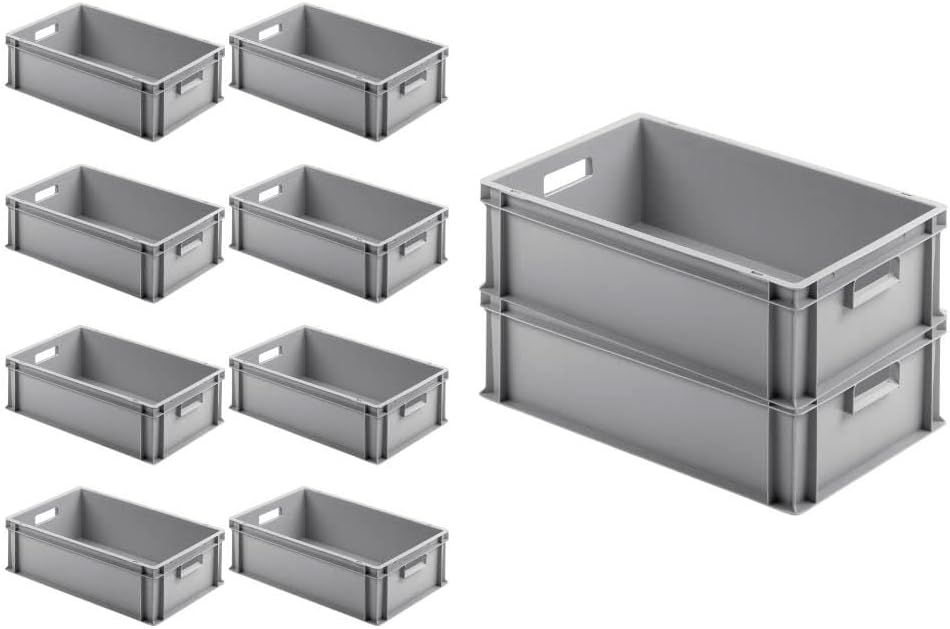 SparSet 10x Eurobehälter mit offenem Griff | HxBxT 17,5x40x60cm | 30 Liter | Grau | Eurobox, Transpo