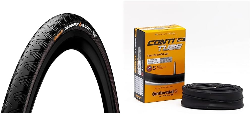 Continental Fahrradreifen Grand Prix 4 Season 32 Bundle mit Luftschlauch Fahrrad Tour 28, Season 32