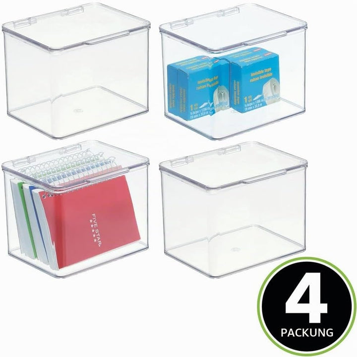 mDesign Aufbewahrungsbox für den Schreibtisch – stapelbare Box aus Kunststoff mit Deckel – kleiner B