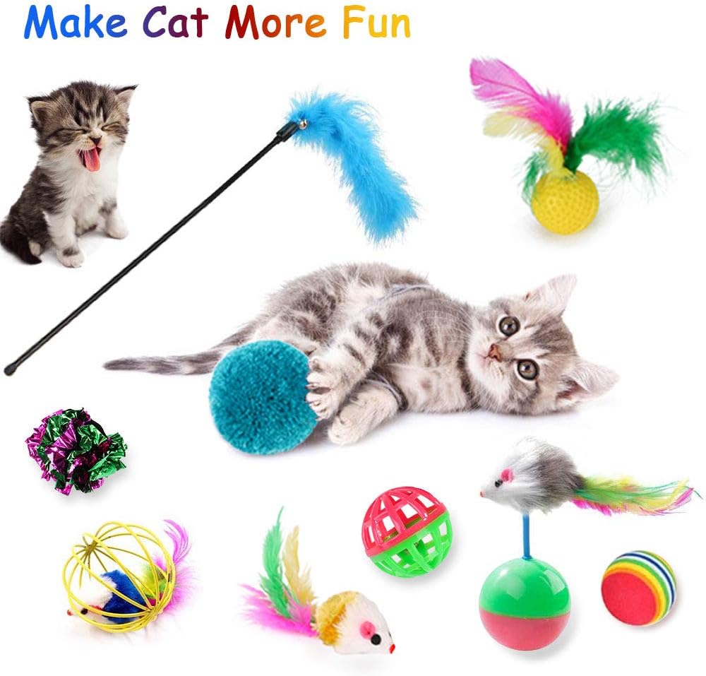 Katzenspielzeug,32 Stück Katzenspielzeug Set mit Katzentunnel,Bälle,Federspielzeug,Plüschspielzeug,S