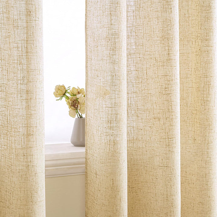 EMEMA Gardinen Vorhänge Leinenvorhang mit Ösen Voile Vorhang Leinenoptik Modern Halbtransparent für
