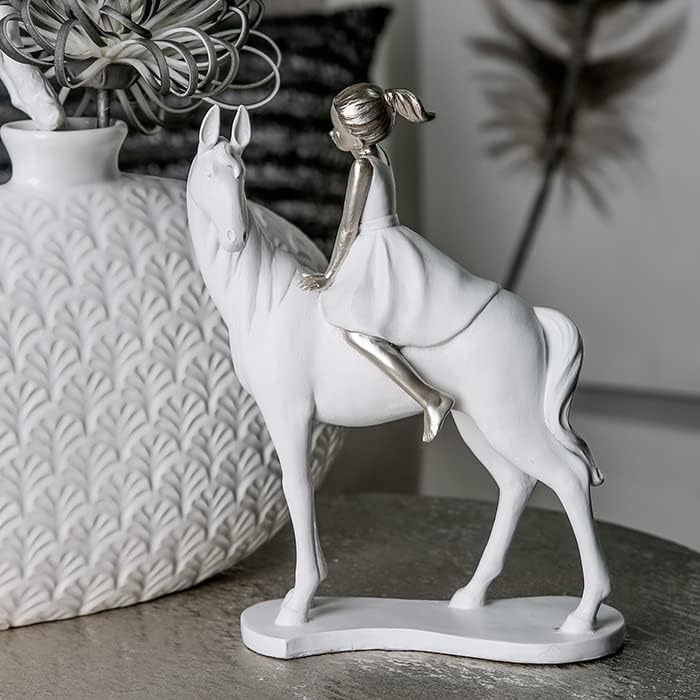 Casablanca Deko Figur - Girl on Horse 25 cm weiss Silber - Mädchen auf Pferd Skulptur - Höhe 25 cm H
