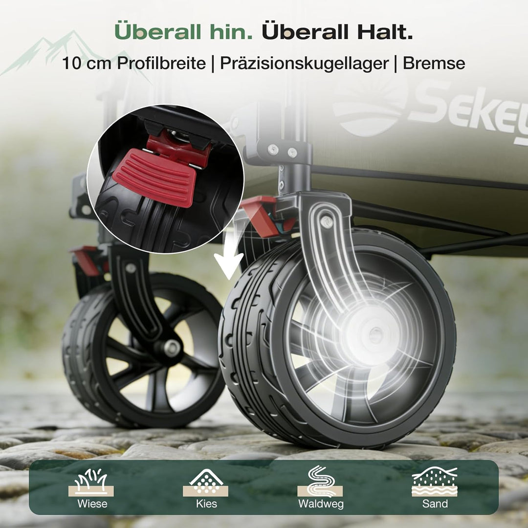Sekey XXL Plus Bollerwagen Faltbar 200L 200KG Belastbar, Faltbollerwagen mit Extra Breite 17x10 cm A
