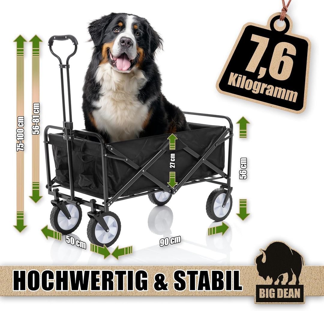 Bollerwagen faltbar 100kg belastbar 105L robuster Bollerwagen von BigDean | mit ausziehbarer Zugstan
