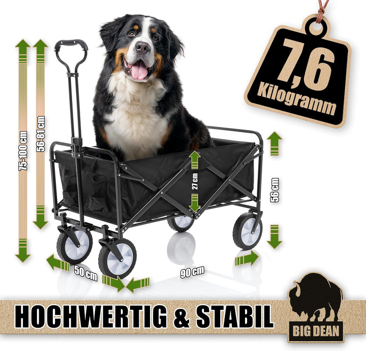 Bollerwagen faltbar 100kg belastbar 105L robuster Bollerwagen von BigDean | mit ausziehbarer Zugstan
