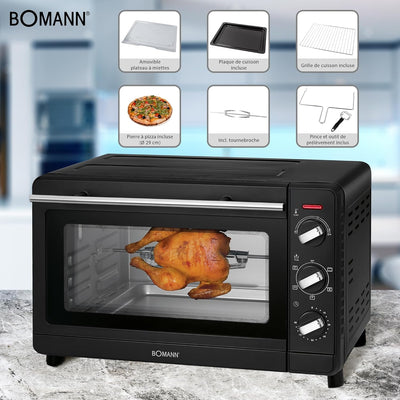 Bomann MBG 6023 CB Multi-Backofen, 30 Liter Backraum, Umluft + Ober- und Unterhitze, inkl. Drehspies