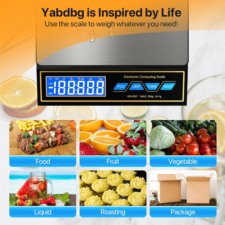 Küchenwaage 30kg,Edelstahl Digitalwaage Paketwaage Feinwaage 1g zum Gastronomie Messen von Fleisch W