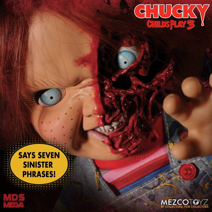 Close Up Child's Play Chucky Puppe 15" Talking Pizza Face Chucky