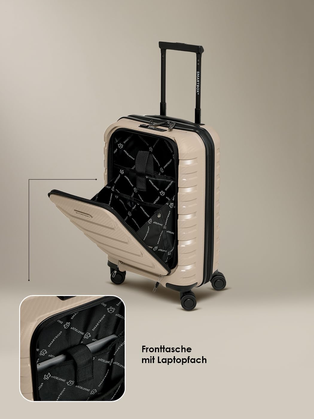 Smartbox Hartschalen Kabinen-Koffer mit Laptopfach | Kleiner Trolley 36 x 22 x 55 cm & Frontöffnung