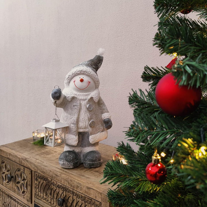 DARO DEKO Winterfigur Schneemann mit LED und Windlicht Laterne 28 x 47cm Dekofigur Weihnachtsdeko Sc