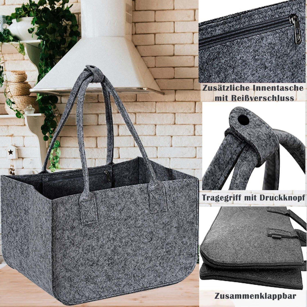 Duscdesp 2 Stück 30L Filztaschen Shopper Gross, Einkaufstasche Faltbar Filz Einkaufskorb mit Lange H