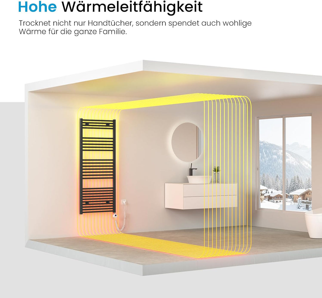 Heilmetz Badheizkörper Elektrisch 120x60cm Handtuchwärmer mit Digitalem Thermostat Handtuchtrockner