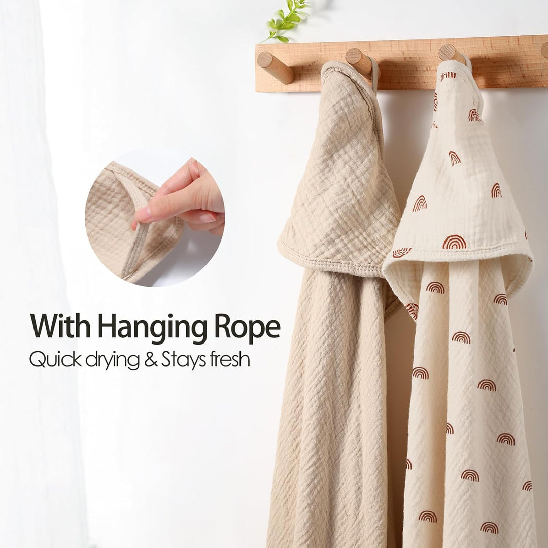 Kapuzenhandtuch Baby 2er-Pack, Musselin Baumwolle Baby Handtuch Kapuze, Weiche und Saugfähige Babyha