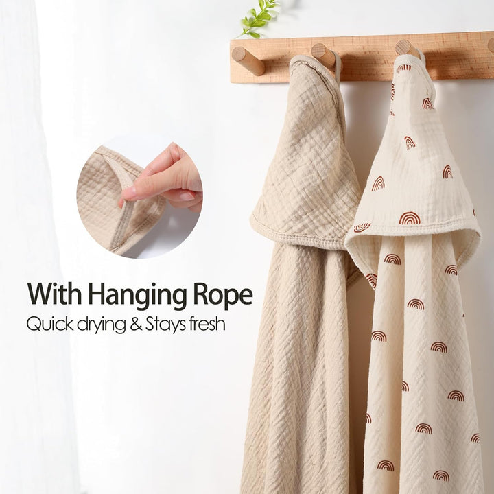 Kapuzenhandtuch Baby 2er-Pack, Musselin Baumwolle Baby Handtuch Kapuze, Weiche und Saugfähige Babyha