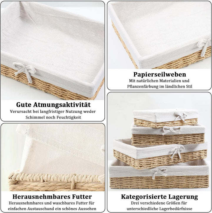 4er Set Brotkörbchen, 4 Grössen Brötchenkorb mit Innen Metallrahmen＆Baumwolleinsat, Brotkorb Gefloch
