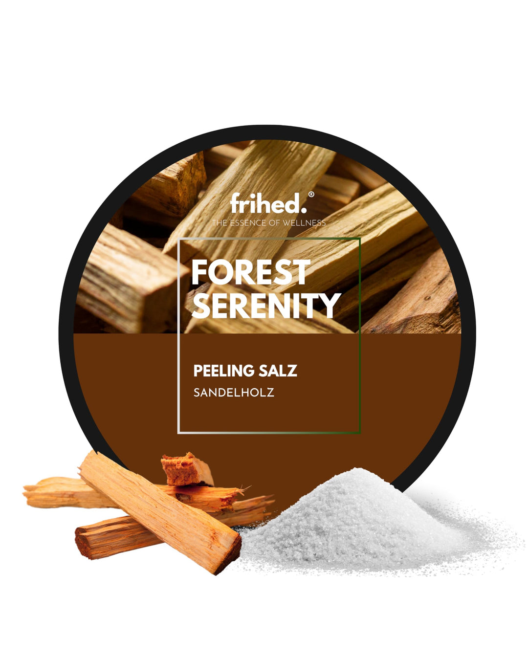 frihed.® Saunasalz Forest Serenity - Hochwertiges Peelingsalz mit Sandelholz Duft - Ideal nach Sauna