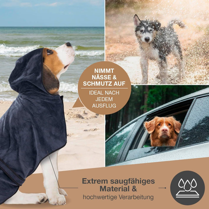 FLUFFINO Hundebademantel Dunkelblau Gr. M | Soft, saugstark, waschbar, schnell trocknend | Tierhandt